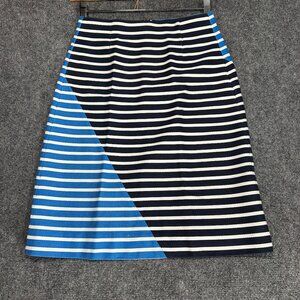 J Crew Skirt Womens 2 Colorblock Striped Pencil Blue White Cotton Lined Back Zip